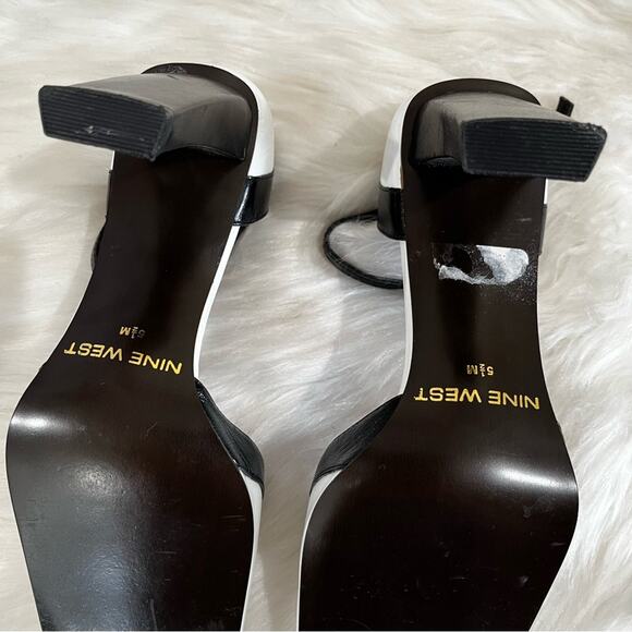 NEW Nine West Leather Two Tone Retro Colorblock Ankle Strap High Heel Pumps 5.5 - Picture 8 of 13